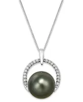 Tahitian Pearl (12 mm) and Diamond (1/5 ct. t.w.) Arch Pendant Necklace in 14k White Gold