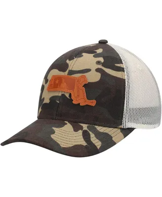 Men's Local Crowns Camo Massachusetts Icon Woodland State Patch Trucker Snapback Hat