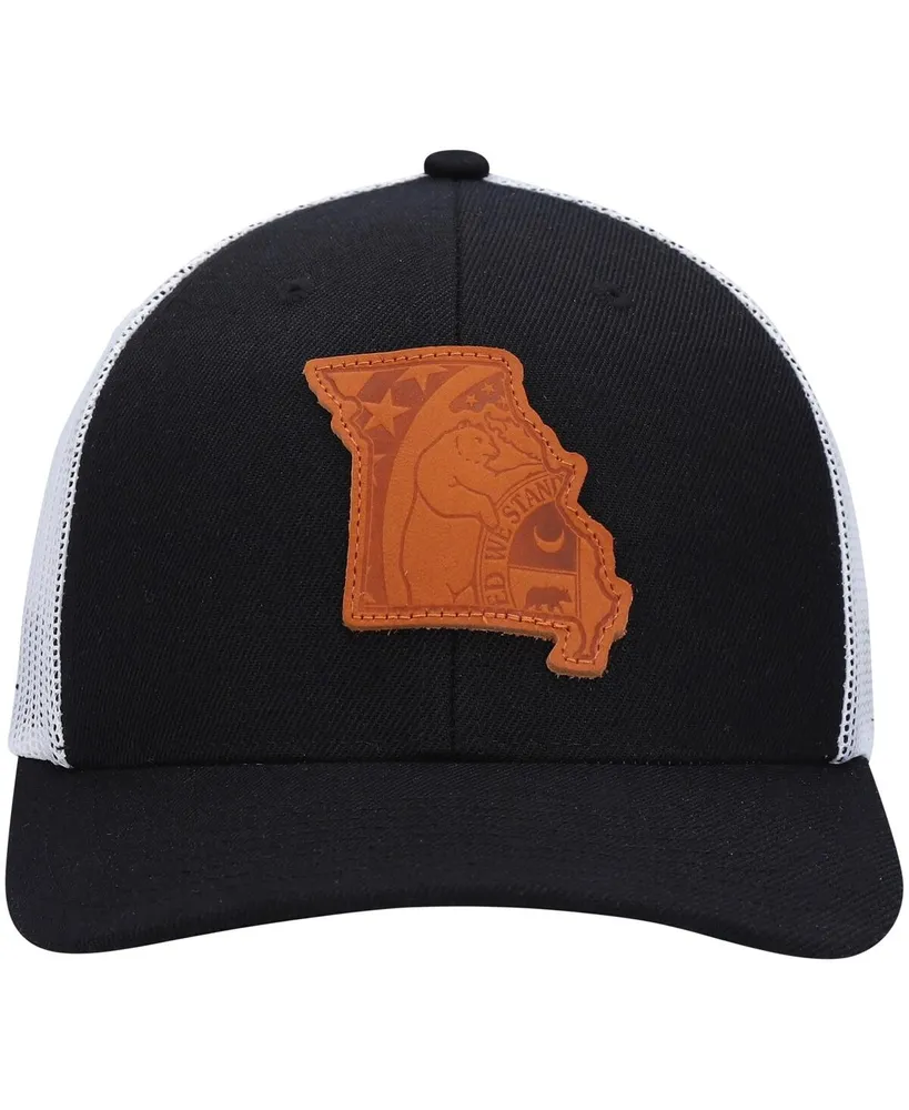 Men's Local Crowns Black Missouri Leather State Applique Trucker Snapback Hat