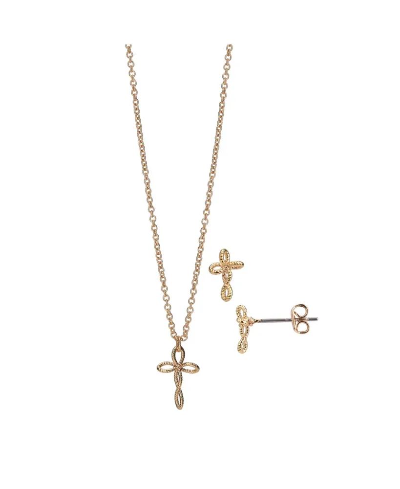 Fao Schwarz Open Cross Pendant Necklace and Earring Set - Gold | Westland  Mall