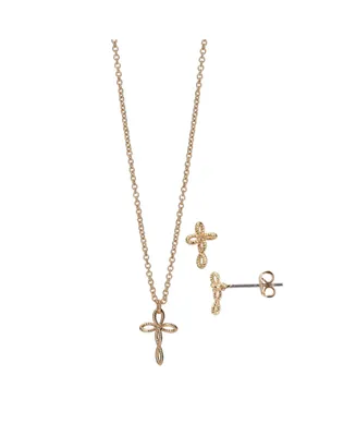 Fao Schwarz Open Cross Pendant Necklace and Earring Set - Gold