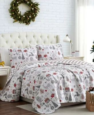 Holly Jolly Lane Oversized Reversible 3 Piece Quilt Set Collection