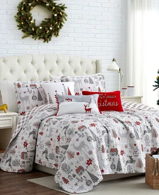 Southshore Fine Linens Holly Jolly Lane Oversized Reversible 6-Pc. Quilt Set