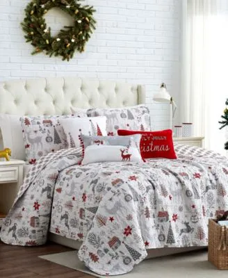 Holly Jolly Lane Oversized Reversible 6 Piece Quilt Set Collection