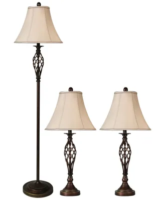 StyleCraft Barclay Brass Set of 3: 2 Table Lamps and 1 Floor Lamp