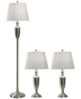 StyleCraft Set of 3 Brush Steel Lamps: 2 Table Lamps and 1 Floor Lamp