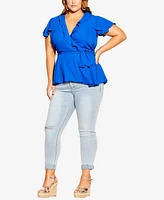 City Chic Plus Size Wrap Frills Short Sleeve Top