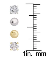 Women's 14k Gold In Fine Silver Plated Ball Round Cubic Zirconia Stud Earrings Set, 8 Pieces