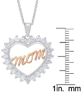 Women's Fine Silver Plated Cubic Zirconia Rose Colored Mom Pendant Necklace