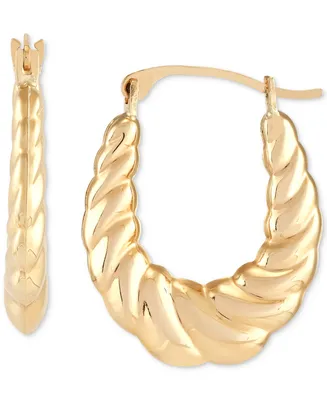 Scalloped Oval Hoop Earrings in 10k Gold