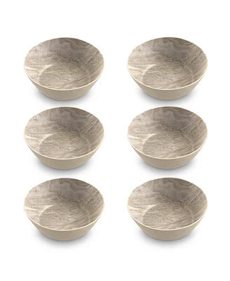 TarHong Melamine Faux Real Desert Wood Low Bowls, Set of 6