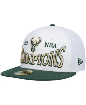 Men's New Era White, Hunter Green Milwaukee Bucks Arch Champs 59Fifty Fitted Hat