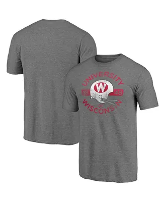 Men's Fanatics Heathered Gray Wisconsin Badgers Throwback Helmet Tri-Blend T-shirt