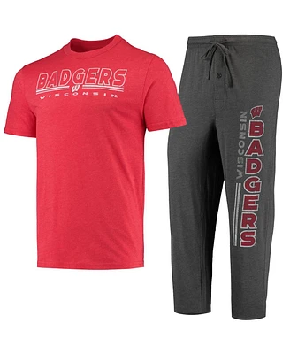 Men's Concepts Sport Heathered Charcoal, Red Wisconsin Badgers Meter T-shirt and Pants Sleep Set