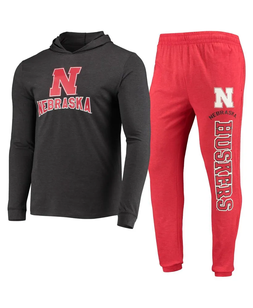 Men's Concepts Sport Scarlet, Charcoal Nebraska Huskers Meter Long Sleeve Hoodie T-shirt and Jogger Pants Sleep Set