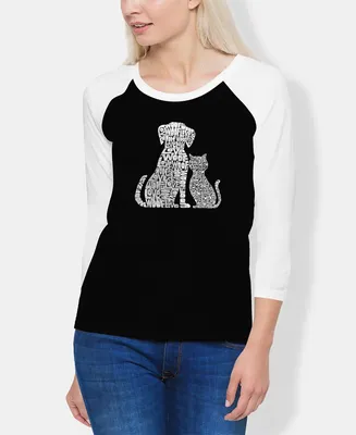 Women's Raglan Word Art Dogs and Cats T-shirt