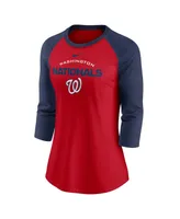 Women's Nike Red, Navy Washington Nationals Modern Baseball Arch Tri-Blend Raglan 3/4-Sleeve T-shirt