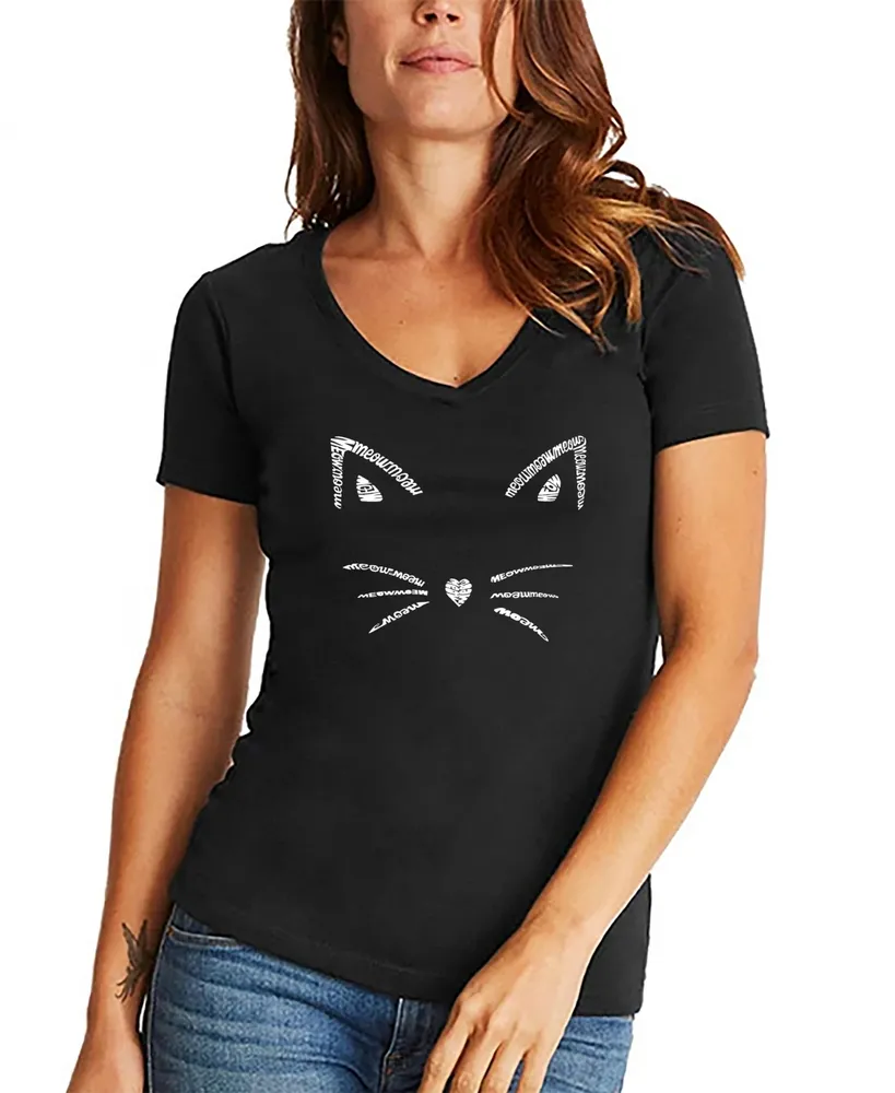 Women's V-neck Word Art Whiskers T-shirt