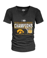 Women's Blue 84 Heathered Black Iowa Hawkeyes 2022 Big Ten Men's Basketball Conference Tournament Champions Locker Room V-Neck T-shirt