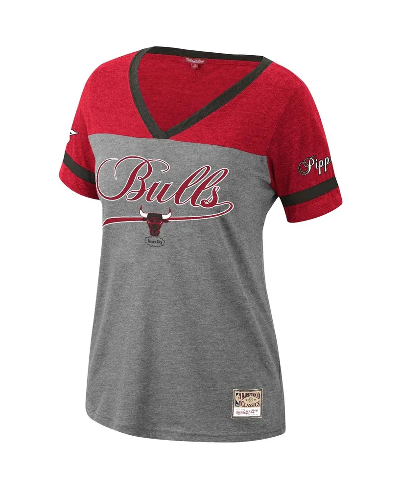 Women's Mitchell & Ness Scottie Pippen Heathered Charcoal Chicago Bulls Team Captain V-Neck T-shirt