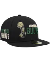 Men's New Era Black Milwaukee Bucks Champs Trophy 59Fifty Fitted Hat