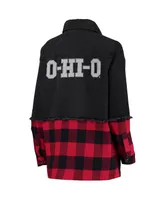 Women's The Wild Collective Black, Scarlet Ohio State Buckeyes Denim Flannel Stitch Button-Up Shirt