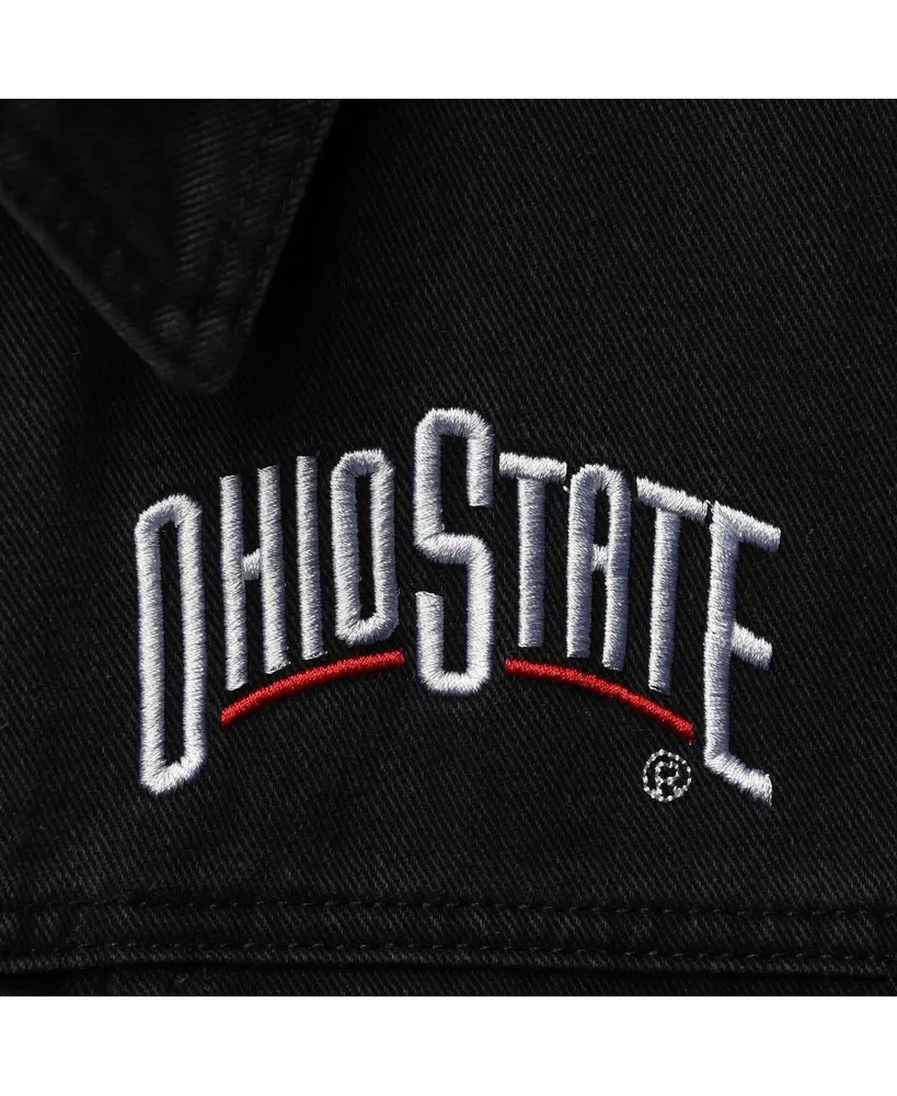 Women's The Wild Collective Black, Scarlet Ohio State Buckeyes Denim Flannel Stitch Button-Up Shirt