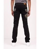 Ron Tomson Men's Modern Embroidered Denim Jeans