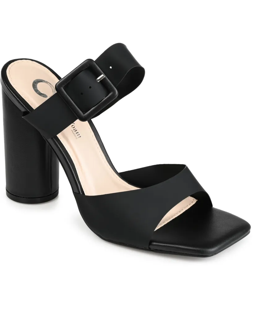 Journee Collection Women's Luca Vinyl Double Strap Block Heel Dress Sandals