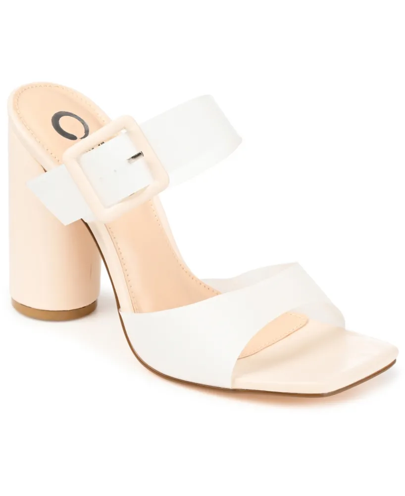 Journee Collection Women's Luca Vinyl Double Strap Block Heel Dress Sandals