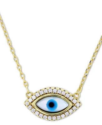 Cubic Zirconia & Enamel Evil Eye 16" Pendant Necklace in 14k Gold-Plated Sterling Silver
