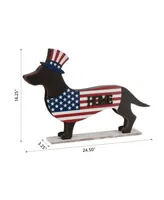 Glitzhome 24.52"L Metal-Wooden Patriotic Double Sided Home-Welcome Dachshund Decor