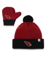 Little Girls and Boys '47 Brand Cardinal, Black Arizona Cardinals Bam Bam Cuffed Knit Hat with Pom and Mittens Set