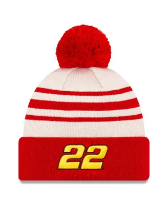 Men's New Era Scarlet, Yellow Joey Logano Shell Pennzoil Cuffed Pom Knit Beanie