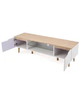 Rowan Mid-Century Modern Two-Toned Tv Stand with Glass Shelf