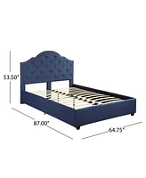 Cordeaux Contemporary Button-Tufted Upholstered Bed Frame, Queen with Nailhead Accents