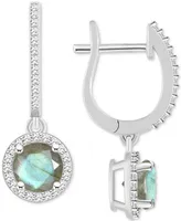 Cultured Freshwater Pearl& Diamond (1/3 ct. t.w.) Halo Leverback Earrings Sterling Silver (Also Onyx, Turquoise, & Labradorite)