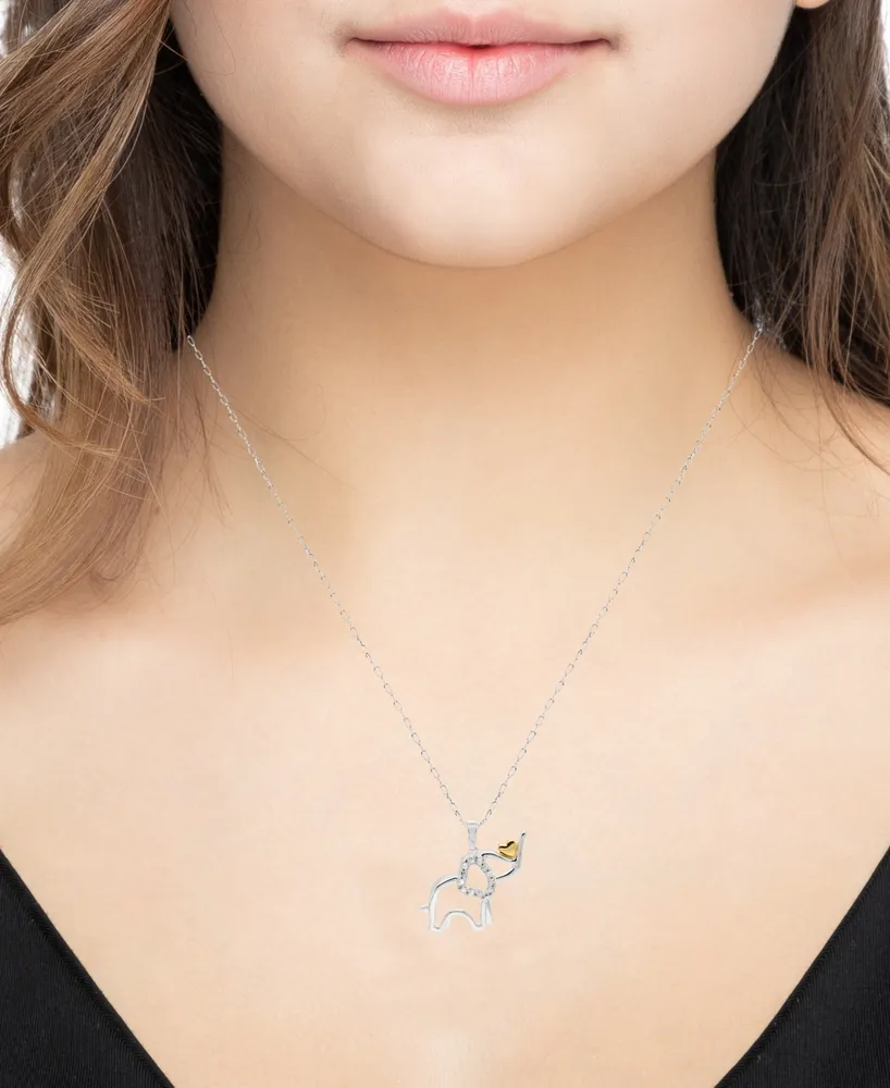 Diamond Elephant Heart 18" Pendant Necklace (1/10 ct. t.w.) in Sterling Silver & 14k Gold-Plate - Sterling Silver  k Gold