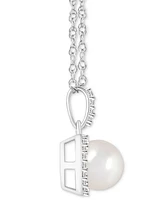 Cultured Freshwater Pearl (7mm) & Lab-Grown White Sapphire (1/6 ct. t.w.) 18" Pendant Necklace in 10k White Gold