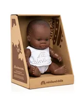 Miniland 8.75" New Born Baby Doll African Girl Set, 3 Piece