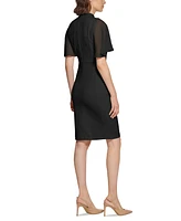 Calvin Klein Tie-Neck Chiffon-Flutter-Sleeve Sheath Dress