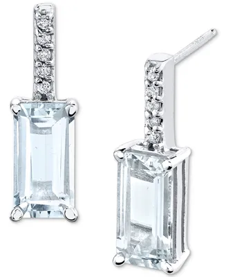 Aquamarine (2-3/4 ct. t.w.) & Diamond (1/20 ct. t.w.) Stud Earrings in Sterling Silver