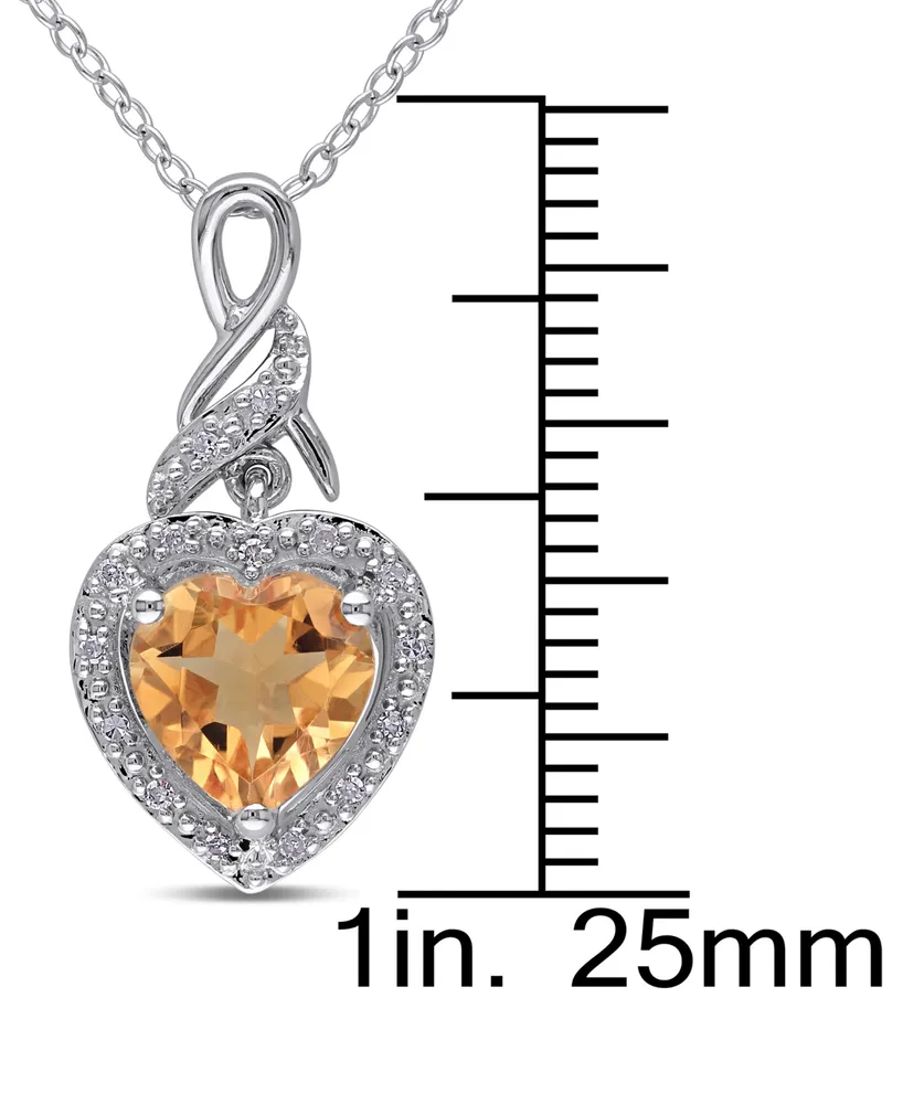 Citrine (1-5/8 ct. t.w.) & Diamond (1/20 ct. t.w.) Heart 18" Pendant Necklace in Sterling Silver