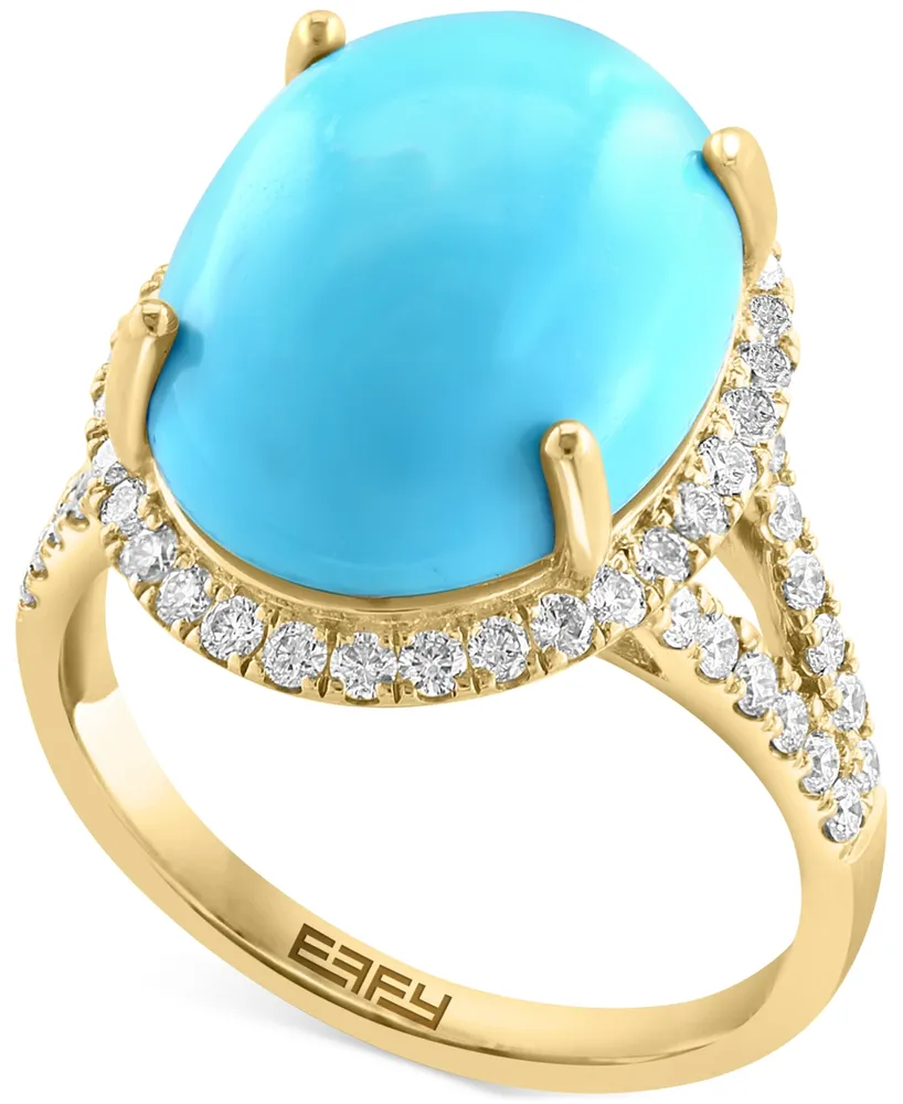 Effy Turquoise & Diamond (5/8 ct. t.w.) Halo Ring in 14k Gold