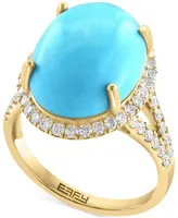 Effy Turquoise & Diamond (5/8 ct. t.w.) Halo Ring in 14k Gold