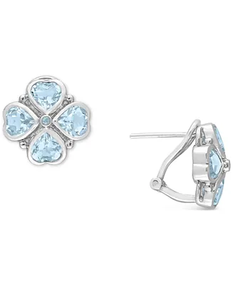 Blue Topaz Heart Flower Stud Earrings (4-2/5 ct. t.w.) Sterling Silver (Also Rose Quartz)