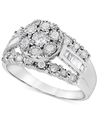 Diamond Round & Baguette Cluster Ring (1/2 ct. t.w.) in 10k White Gold