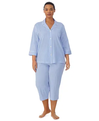 Lauren Ralph Plus Button-Front Top and Pants Pajama Set