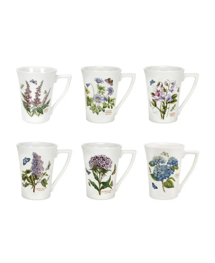 Portmeirion Botanic Garden Assorted Motifs Mandarin Mugs, Set of 6