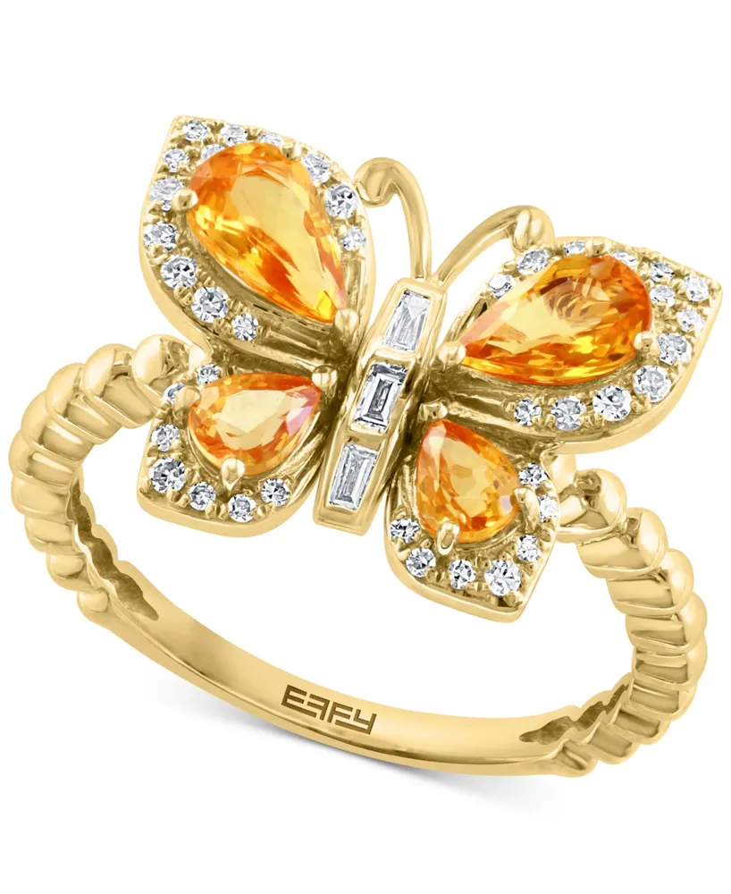 Effy Yellow Sapphire (1-1/5 ct. t.w.) & Diamond (1/5 ct. t.w.) Butterfly Ring in 14k Gold